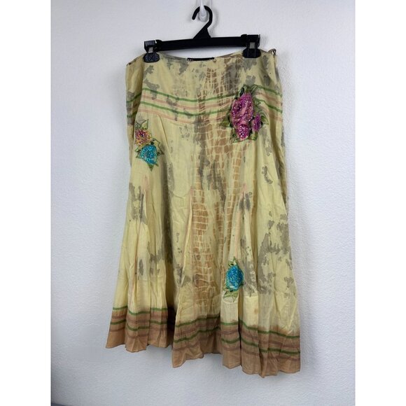 Lana B. Vintage women's large yellow tie dye boho midi gypsy skirt embroidered - Picture 2 of 11